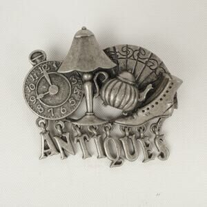 Vintage American Jewelry Chain Company AJC Antiques Brooch Pewter Dangling